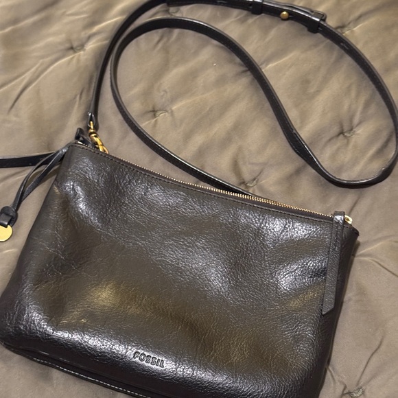 Fossil Black Leather Crossbody Bag - Picture 1 of 7